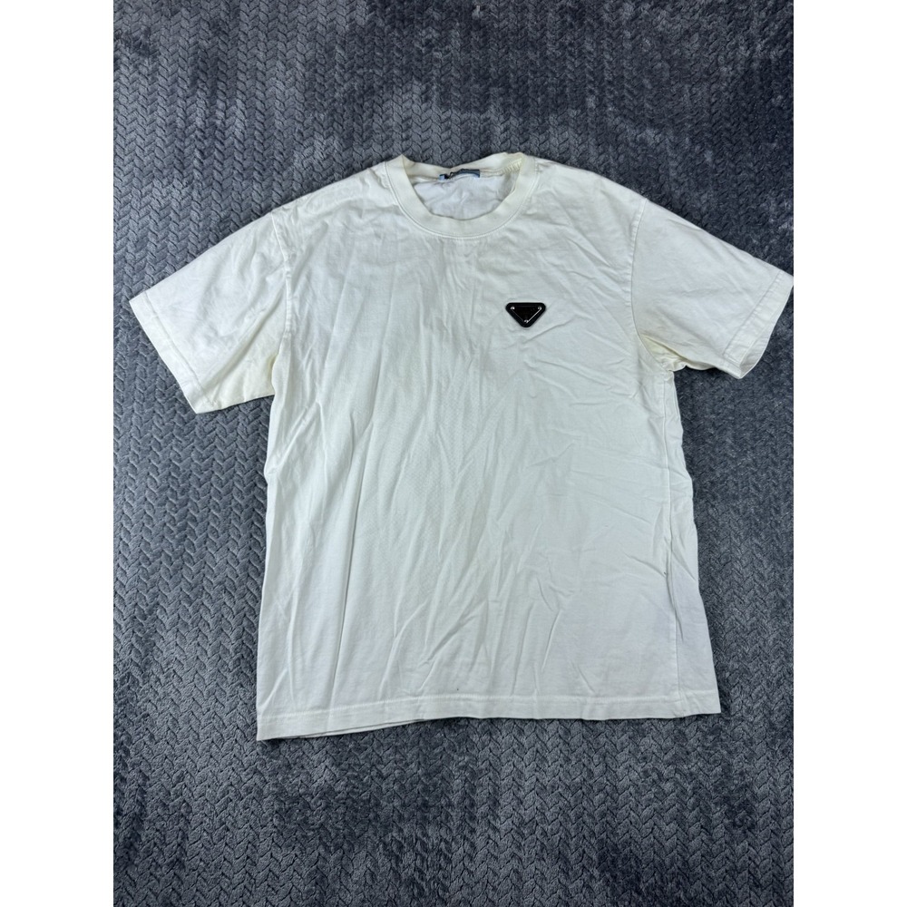 Prada Milano T Shirt Mens Small White Short Sleeve Crew Neck Logo UPA162 Italy